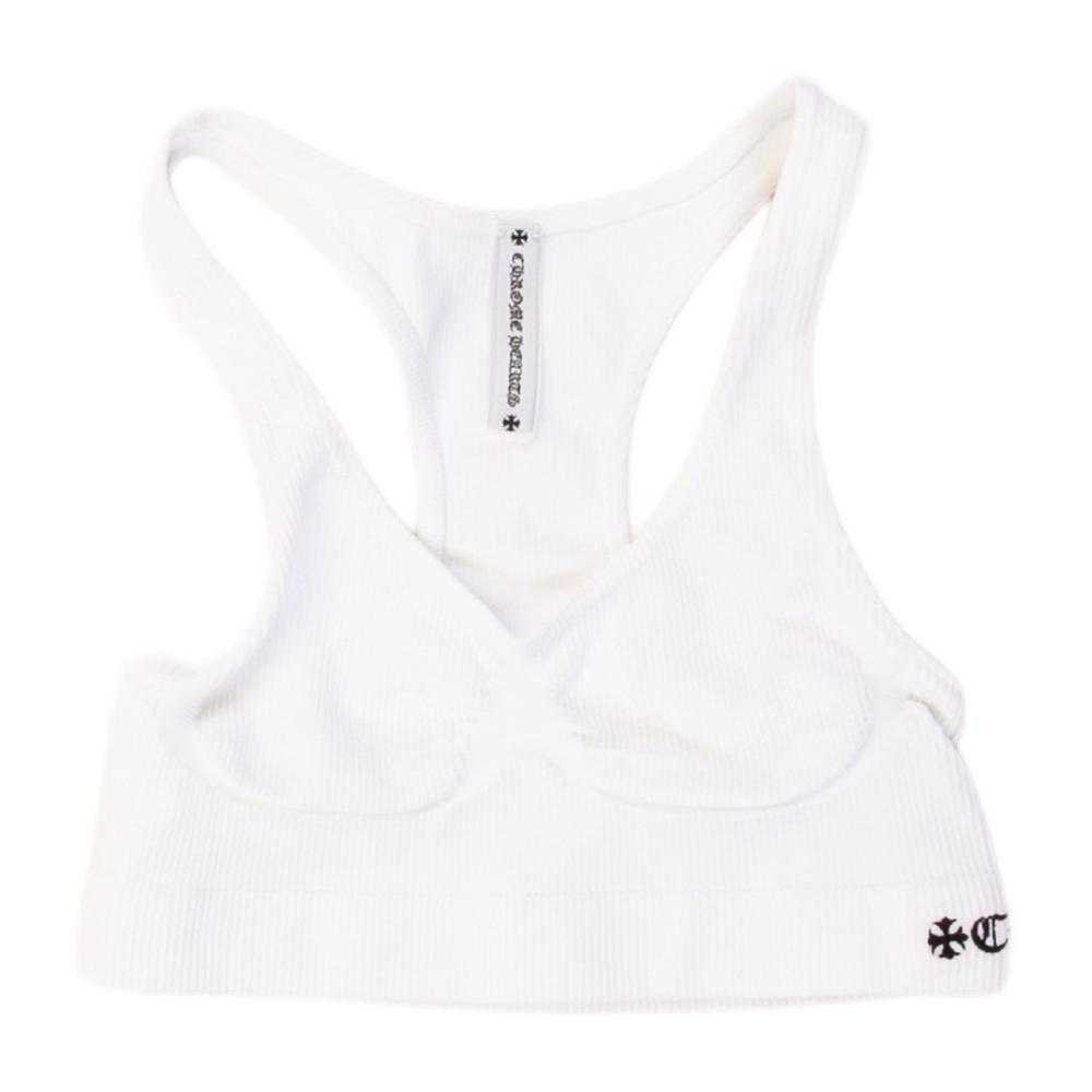 Chrome Hearts White Ribbed V-Neck Sports Bra